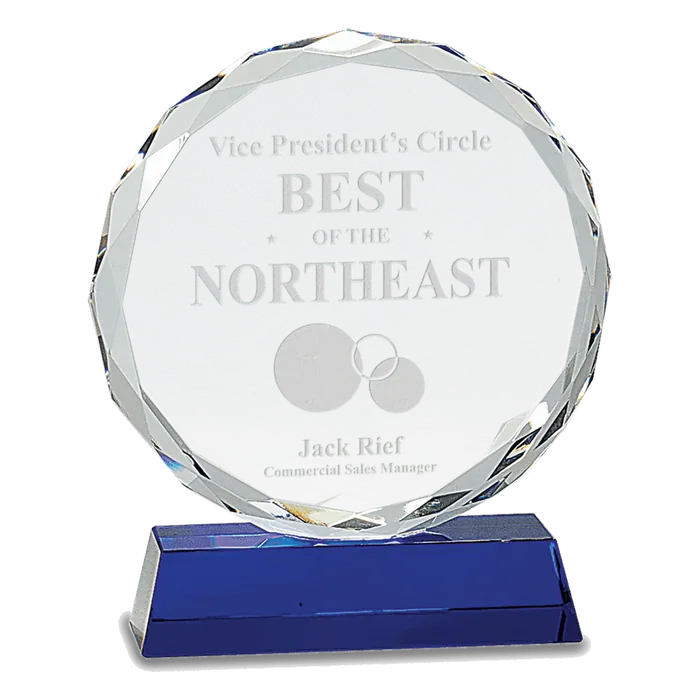 7" Crystal Round Facet on a Blue Crystal Base
