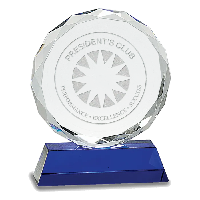 6" Crystal Round Facet on a Blue Crystal Base