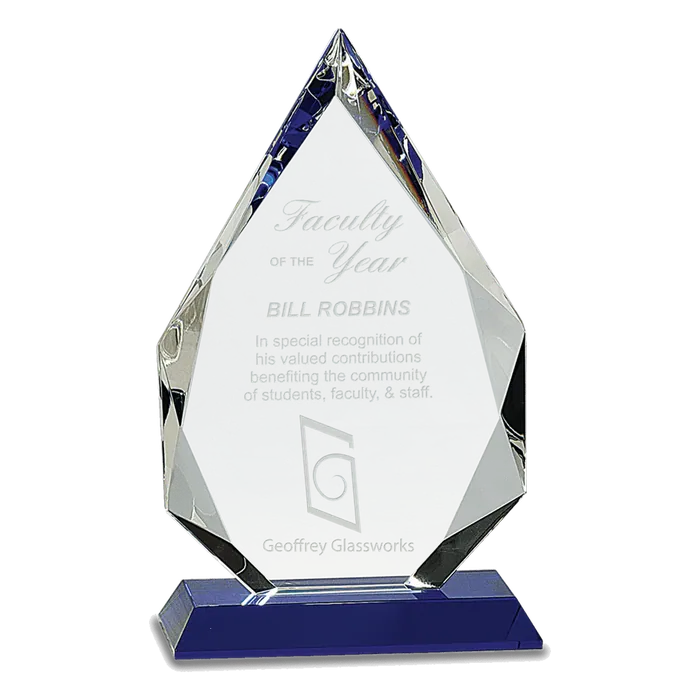 Diamond Crystal on a Blue Pedestal Base, 10"