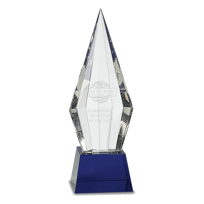 11" Crystal Faceted Obelisk on a Blue Crystal Base