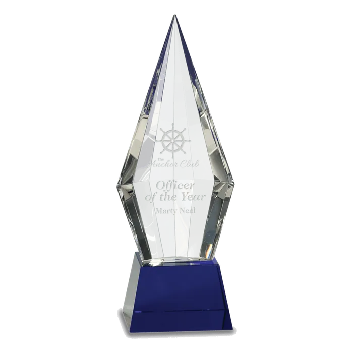 9 1/2" Crystal Faceted Obelisk on a Blue Crystal Base