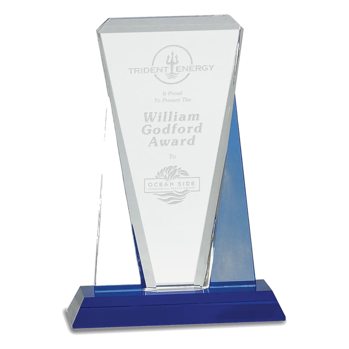 Large Blue/Clear Wedge Crystal on Blue Pedestal Base