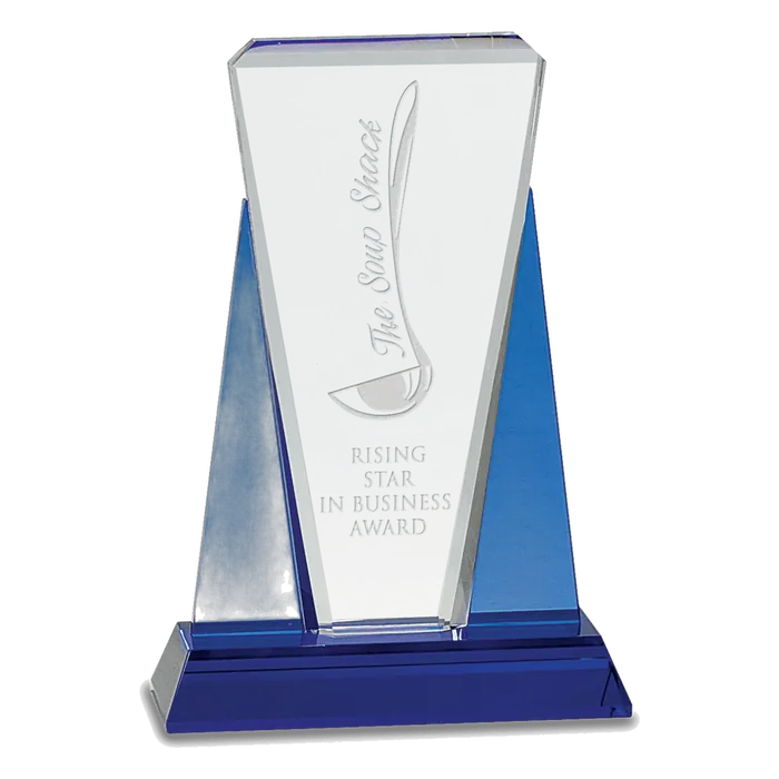 Small Blue/Clear Wedge Crystal on Blue Pedestal Base