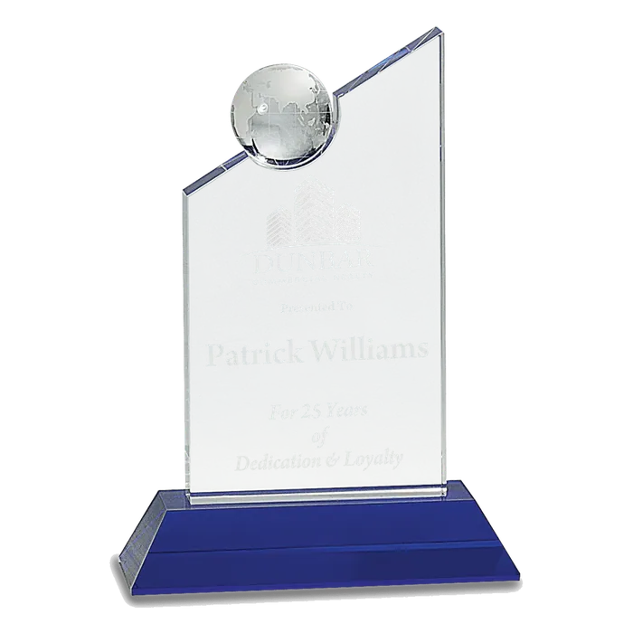 Clear Crystal with Inset Crystal Globe and Blue Base
