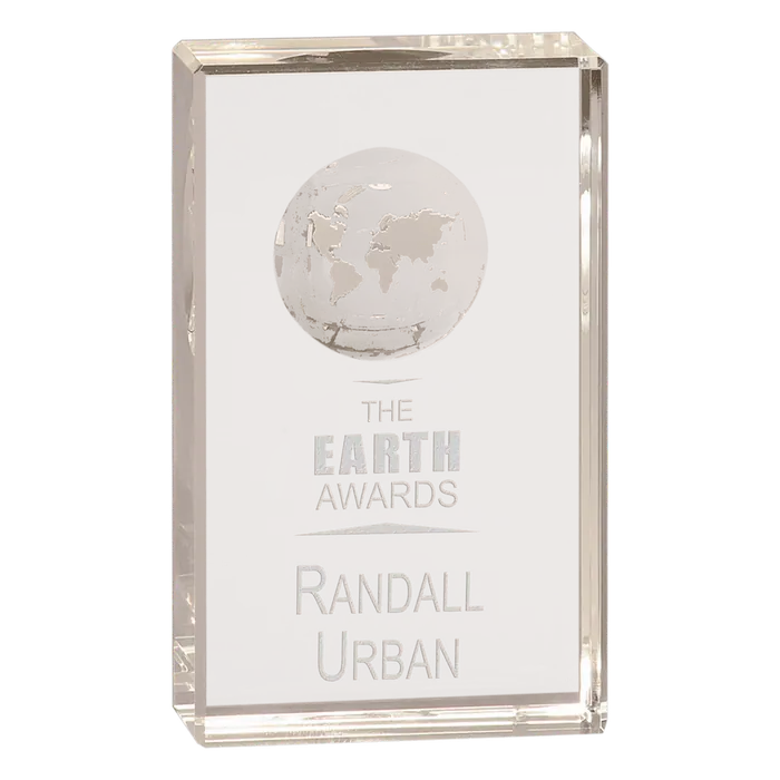 5" Crystal Rectangle with Etched Globe