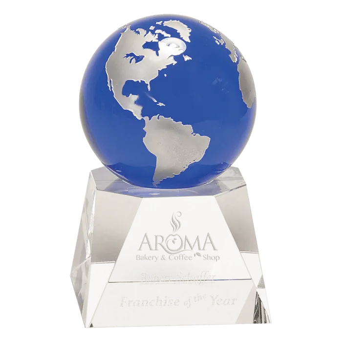 6 1/2" Blue Crystal Globe on a Clear Crystal Base