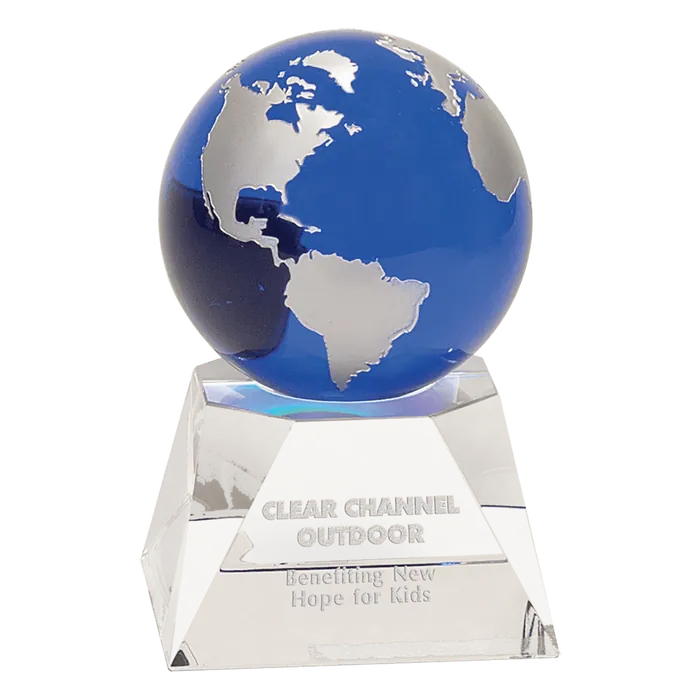 5" Blue Crystal Globe on a Clear Crystal Base
