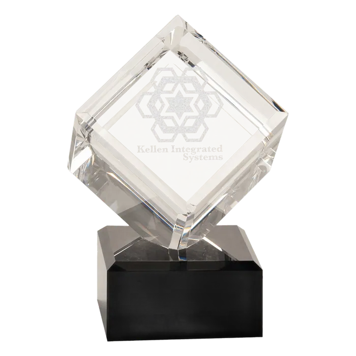 6" Crystal Cube on Black Crystal Base