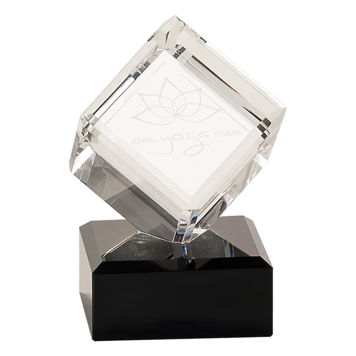 4 1/2" Crystal Cube on Black Crystal Base