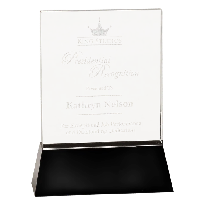 Small Clear Crystal Rectangle Wedge on Black Base