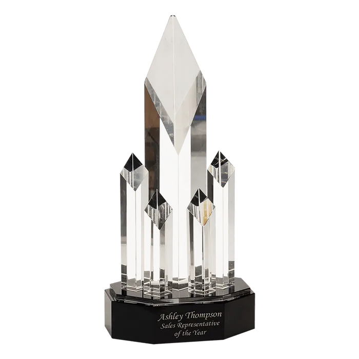 Crystal 5 Rising Diamond Award on a Black Pedestal Base