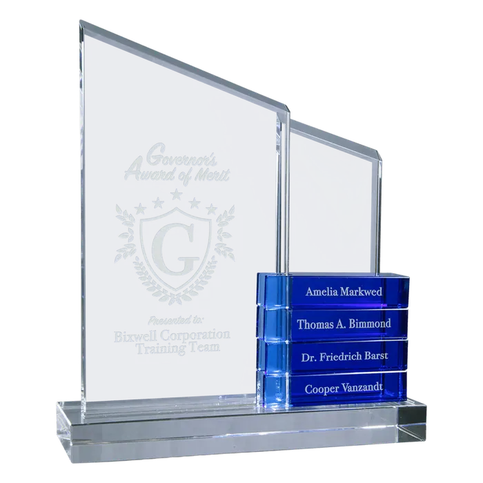 Crystal Perpetual Standup Plaque with 4 Blue Crystal Blocks
