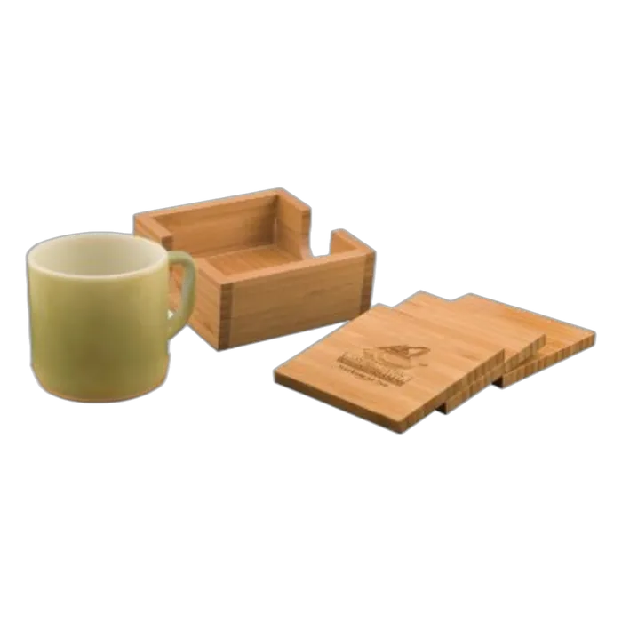4" x 4" Genuine Bamboo Square 4-Coaster Set