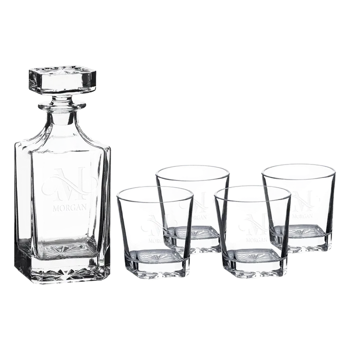 740 ML Square Glass Decanter Set with 4 Rocks Glasses