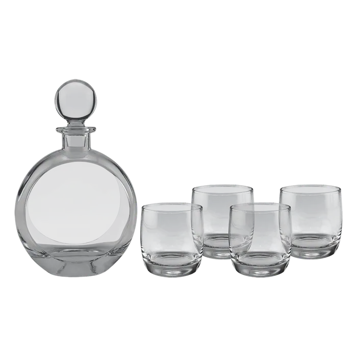 740 ML Round Glass Decanter Set with 4 Rocks Glasses