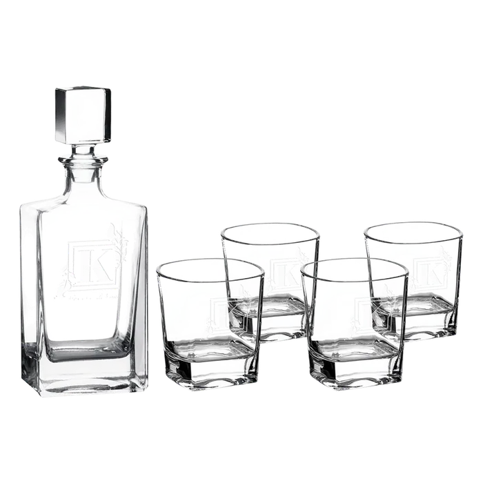 810 ML Rectangle Glass Decanter Set with 4 Rocks Glasses