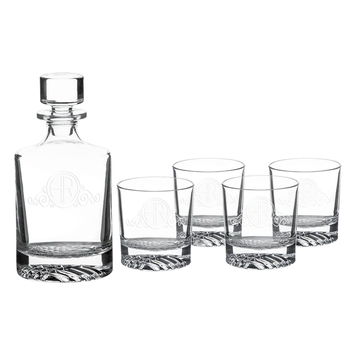 850 ML Round Glass Decanter Set with 4 Rocks Glasses