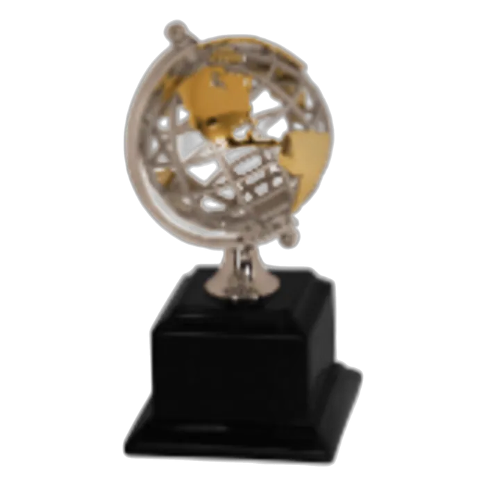 Gold & Silver Metal Globe on Black Piano Finish Base