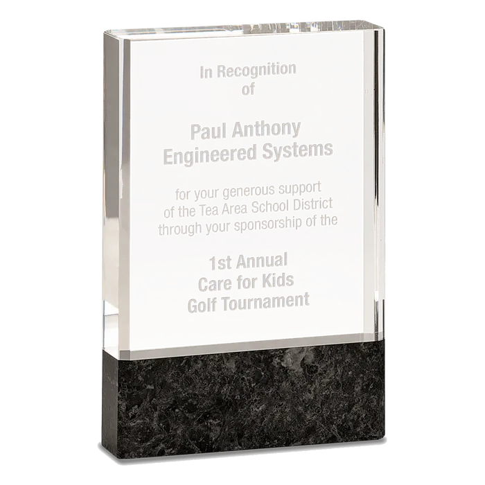Clear Fusion Crystal Award with Genuine Black Marble
