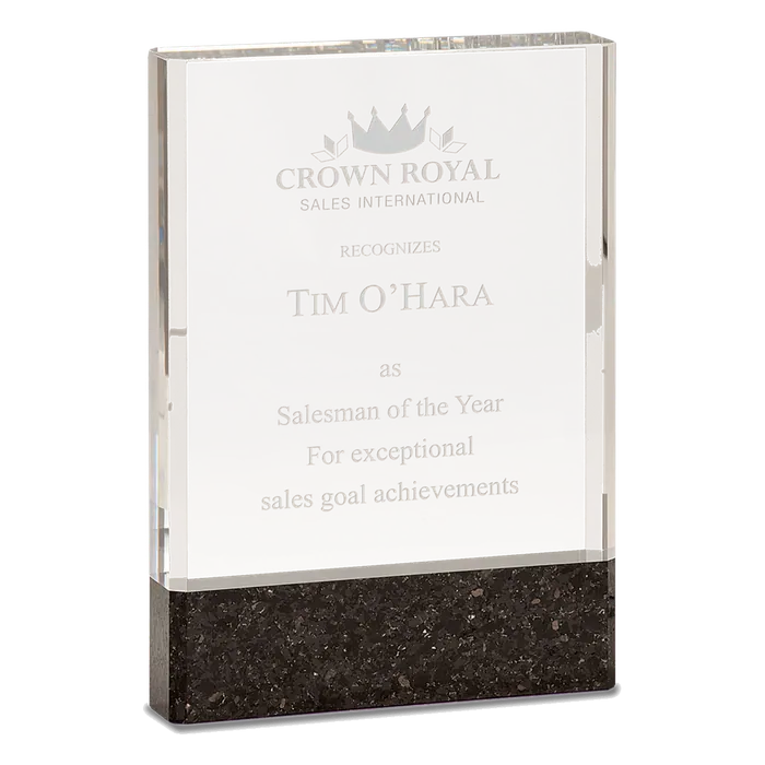 Medium Clear Fusion Crystal Award with Genuine Black Marble