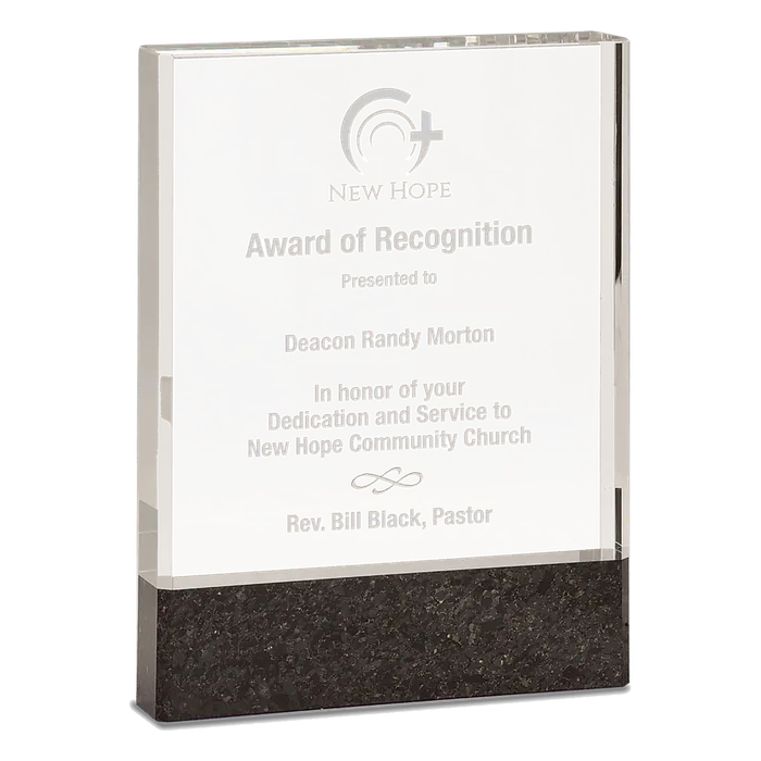 Large Clear Fusion Crystal Award with Genuine Black Marble