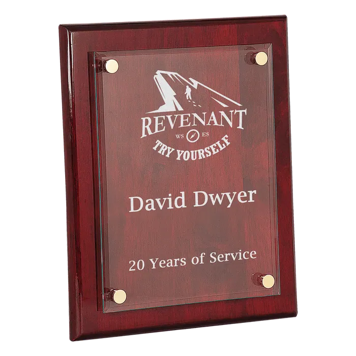 Premier Rosewood Piano Finish Floating Glass Plaque, 10 1/2" x 13"