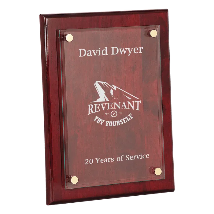 Premier Rosewood Piano Finish Floating Glass Plaque, 9" x 12"