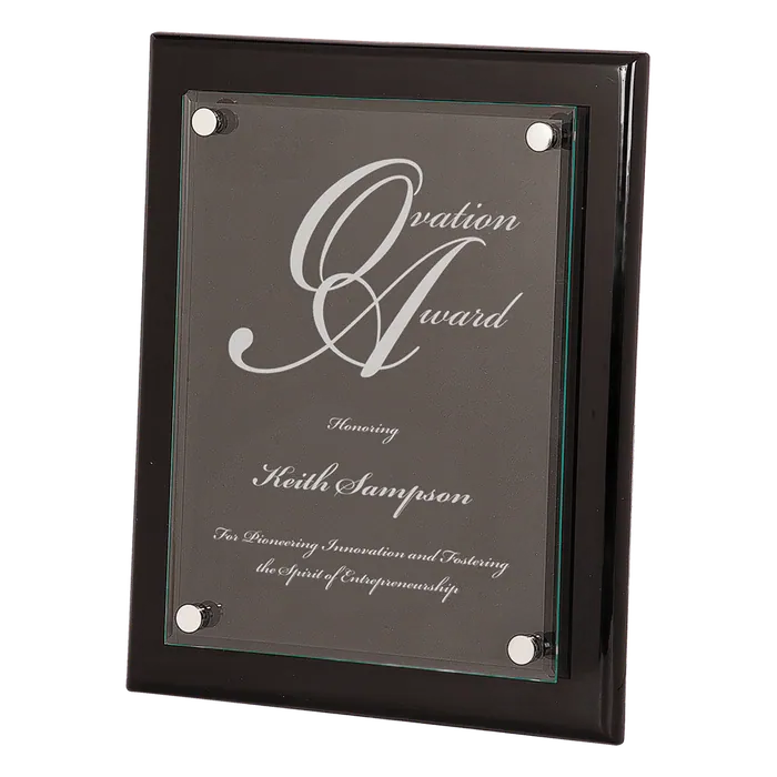 Premier Black Piano Finish Floating Glass Plaque, 10 1/2" x 13"