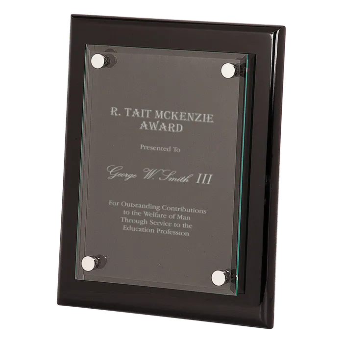 Premier Black Piano Finish Floating Glass Plaque, 8" x 10"