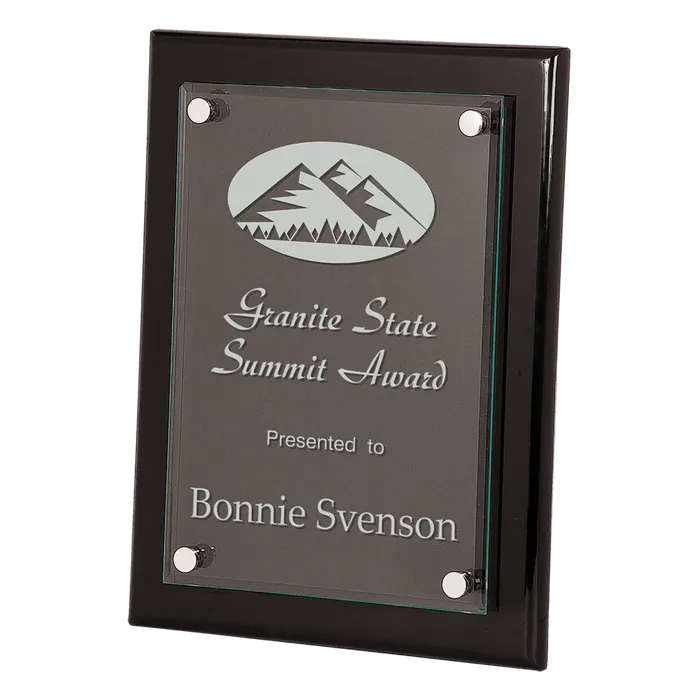 Premier Black Piano Finish Floating Glass Plaque, 9" x 12"