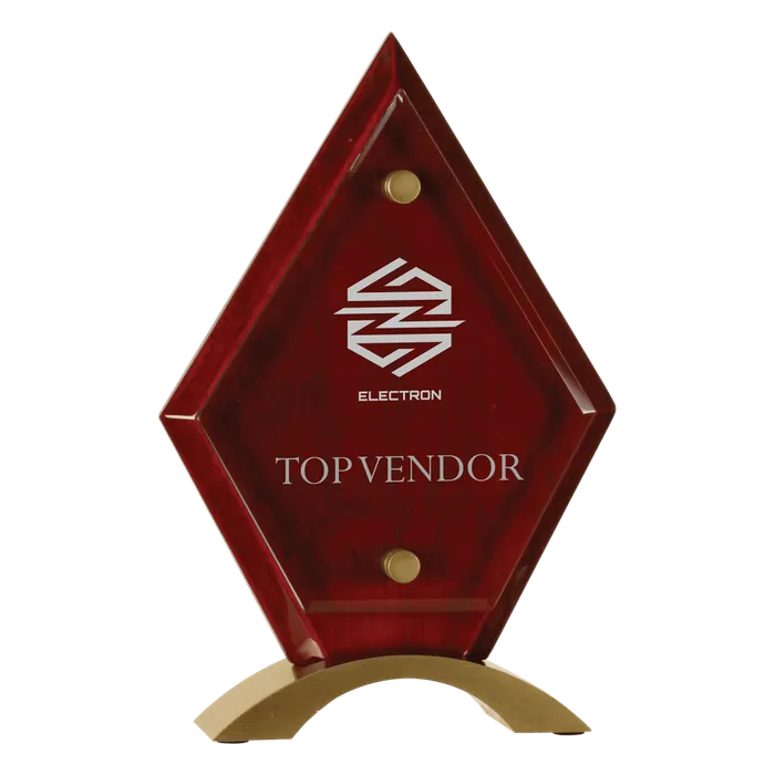 Small Diamond Rosewood Piano Finish Floating Acrylic Standup with Gold Base