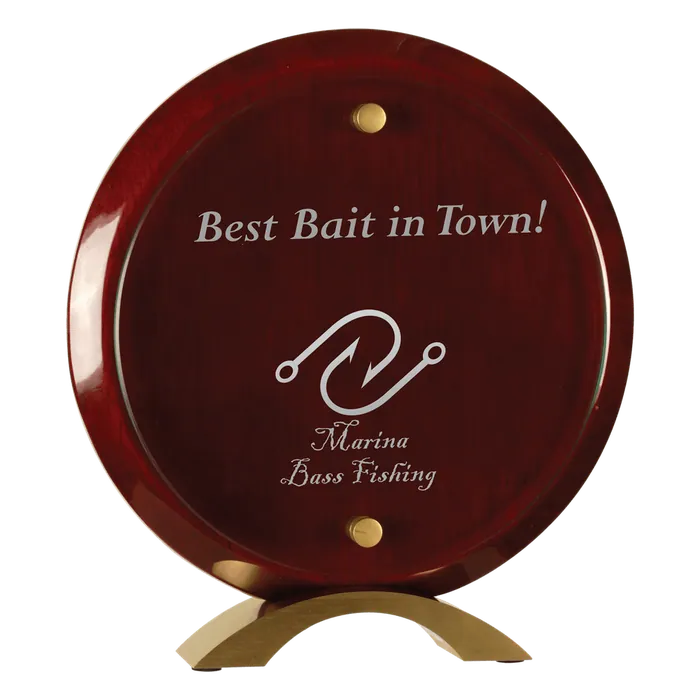 Small Round Rosewood Piano Finish Floating Acrylic Standup with Gold Base