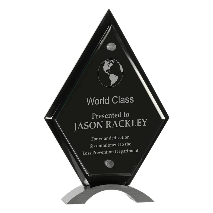 Large Diamond Black Piano Finish Floating Jade Glass Standup