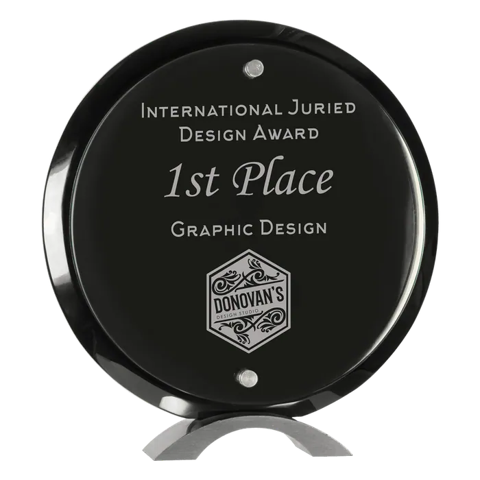 Large Round Black Piano Finish Floating Jade Glass Standup
