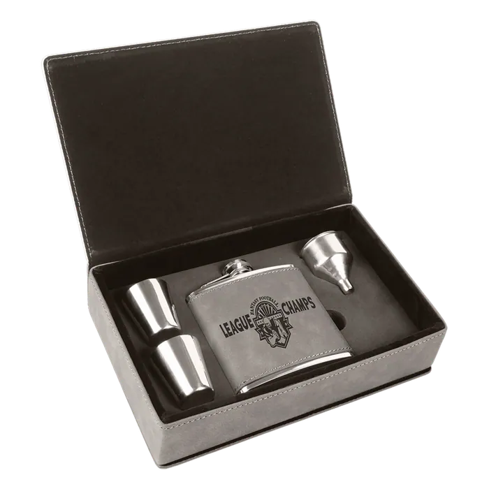 Gray Leatherette Flask Set