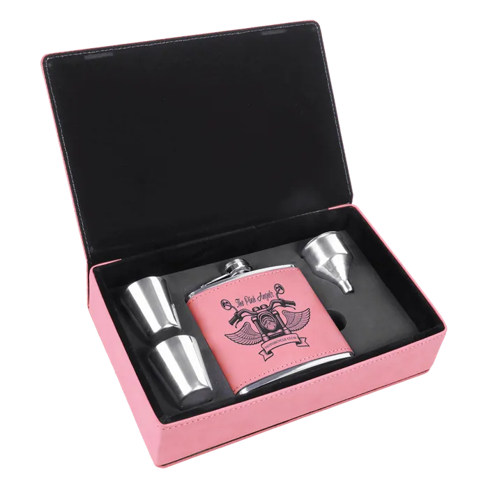 Pink Leatherette Flask Set