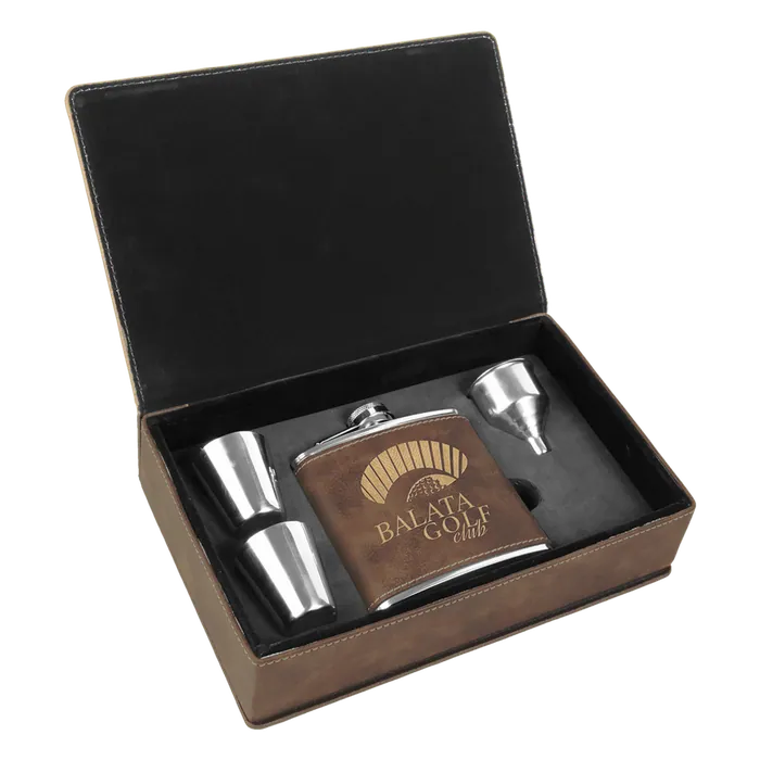 Rustic/Gold Leatherette Flask Set