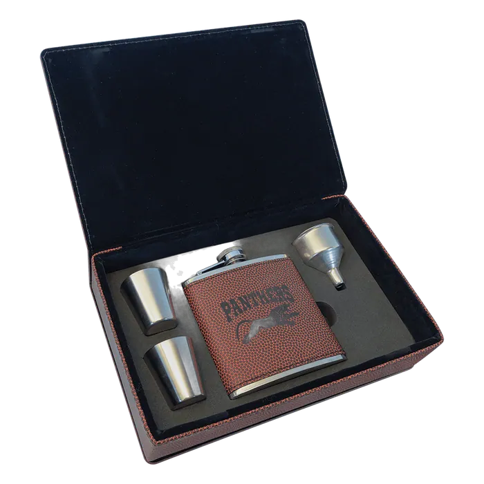 Football Leatherette Flask Set