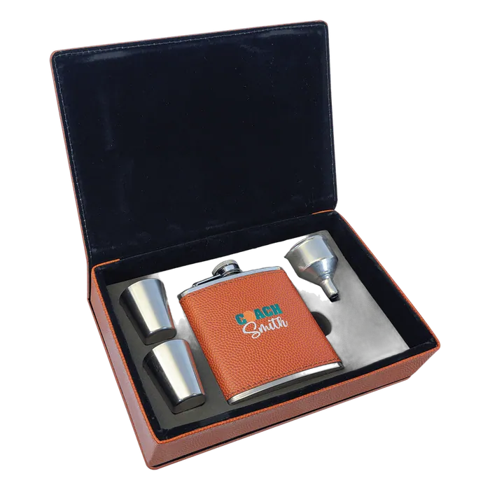 Basketball Leatherette Flask Set
