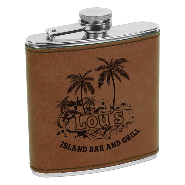 Dark Brown Leatherette 6 oz. Flask