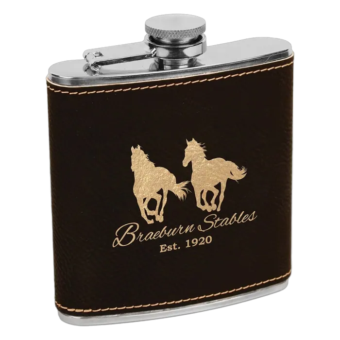 Black/Gold Leatherette 6 oz. Flask