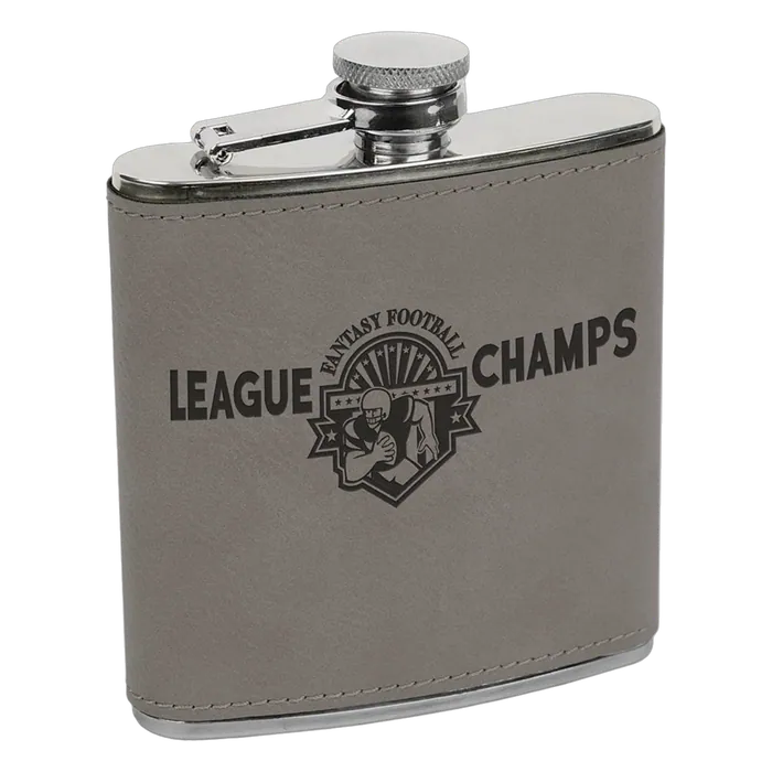 Gray Leatherette 6 oz. Flask