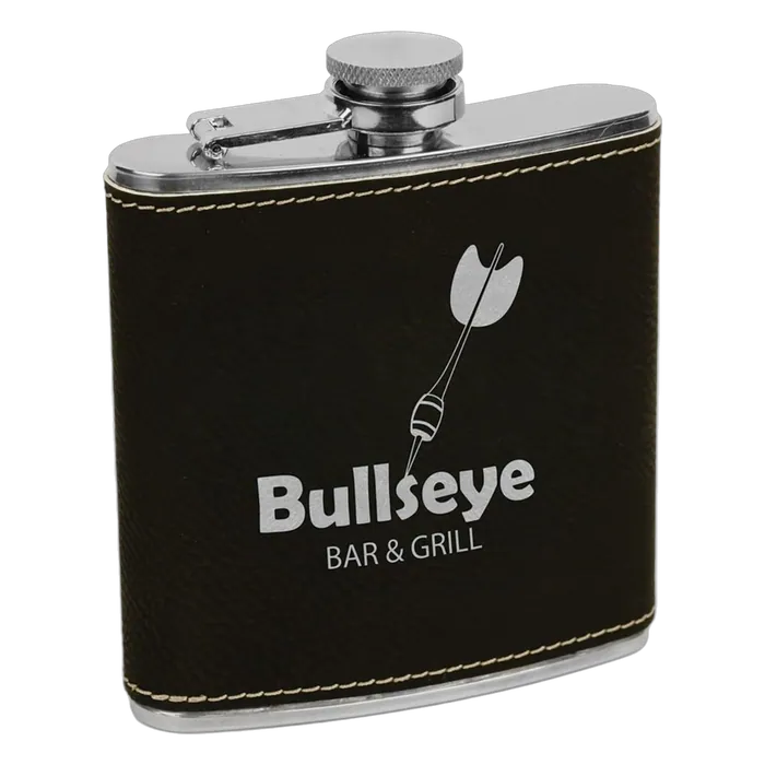 Black/Silver Leatherette 6 oz. Flask