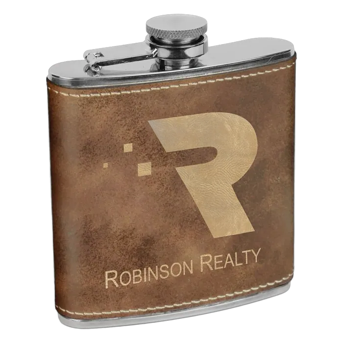 Rustic/Gold Leatherette 6 oz. Flask