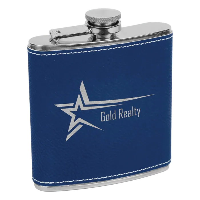 Blue/Silver Leatherette 6 oz. Flask