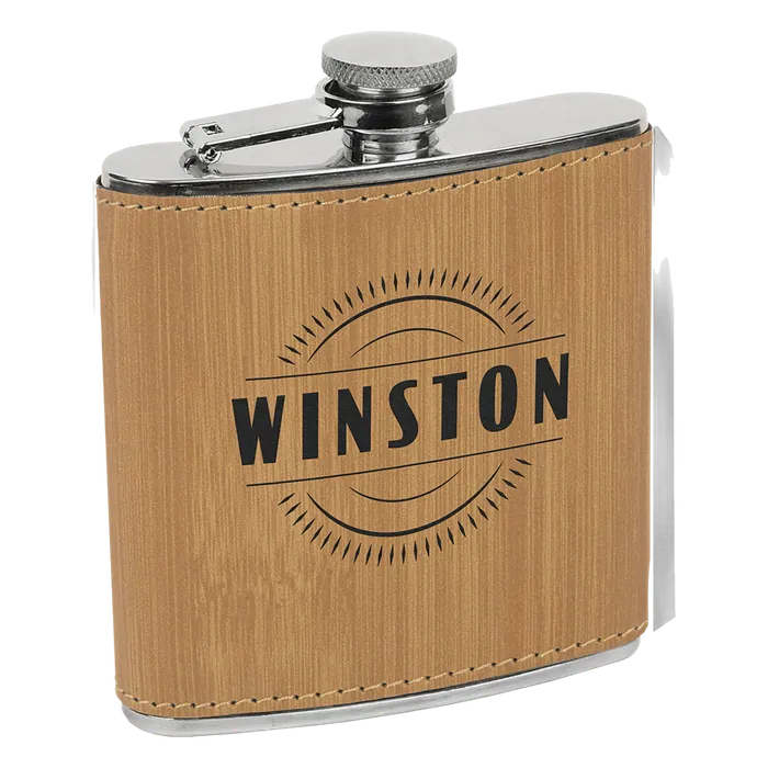 Bamboo Leatherette 6 oz. Flask