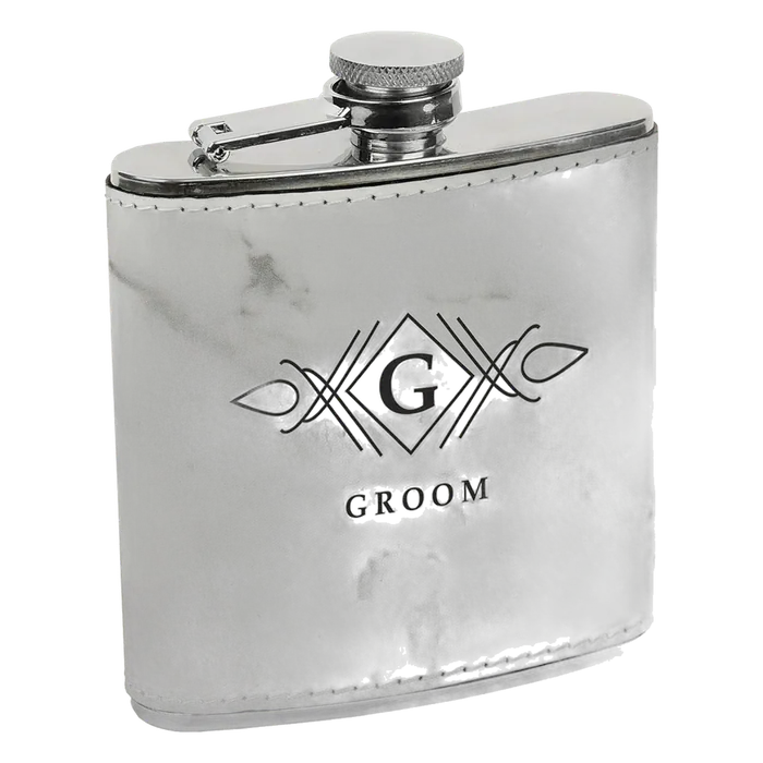 White Marble Leatherette 6 oz. Flask