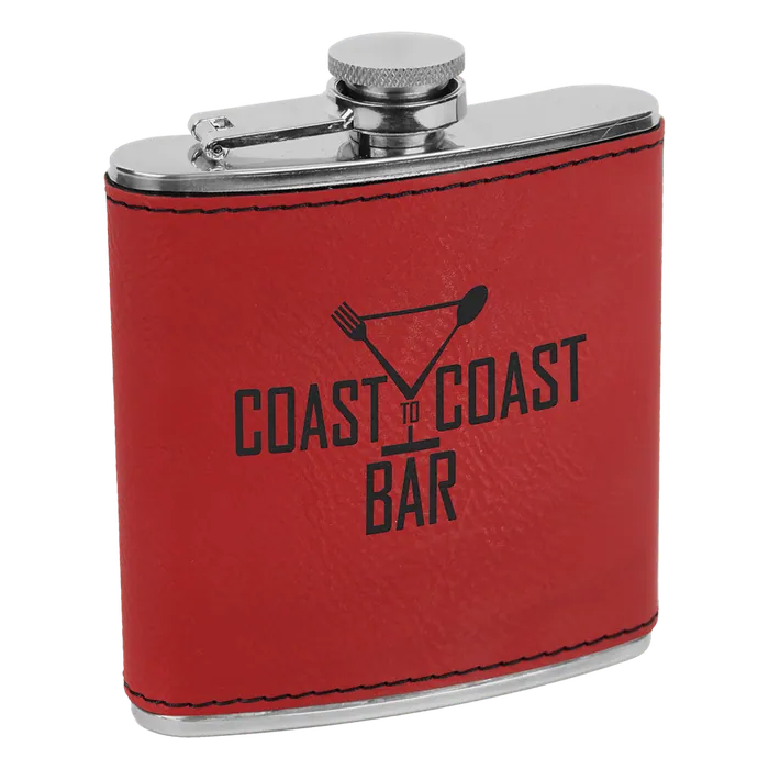 Red Leatherette 6 oz. Flask