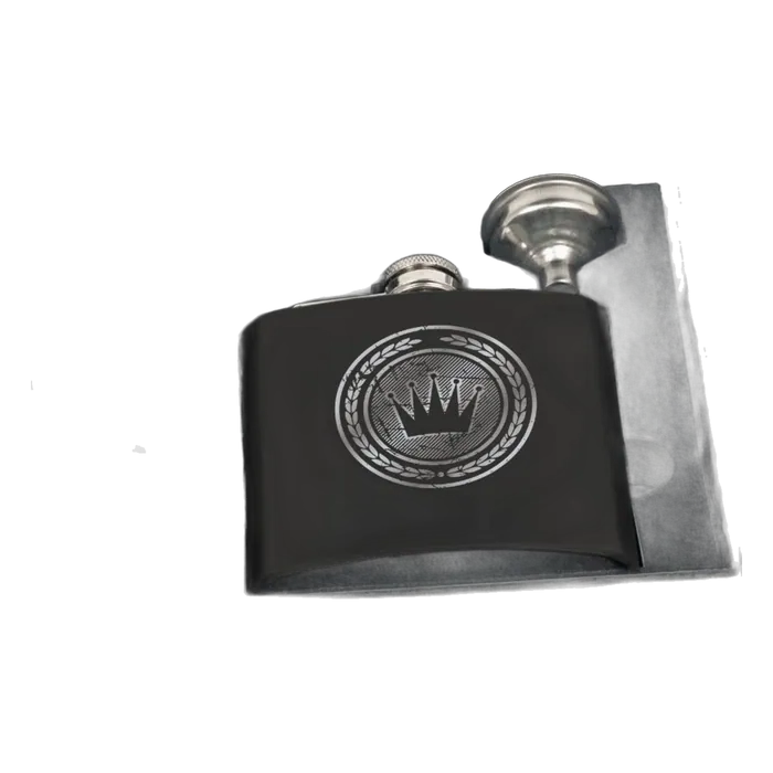6 oz. Matte Black Stainless Steel Flask Gift Set in Black Box with Funnel
