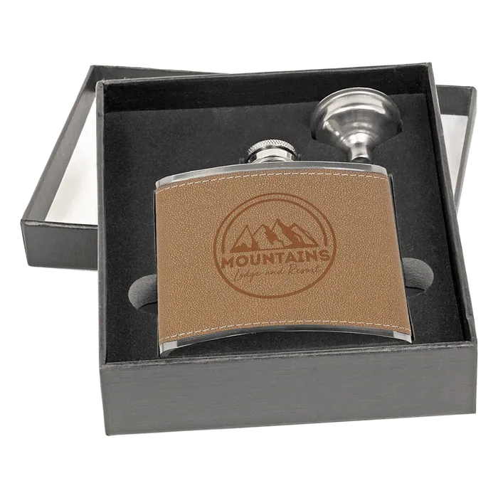 6 oz. Leather Stainless Steel Flask Gift Set in Black Box with Funnel